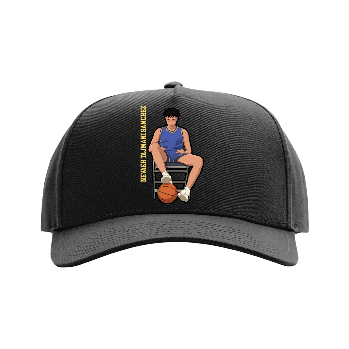 Full Fabric Five-Panel Champ Cap — Name Vertical in Black