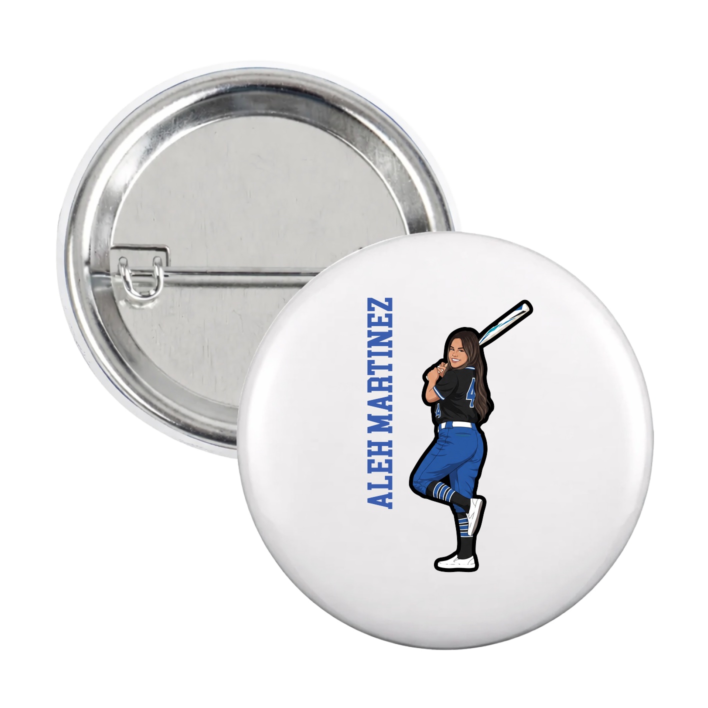 Game Day Button — Name Vertical in White