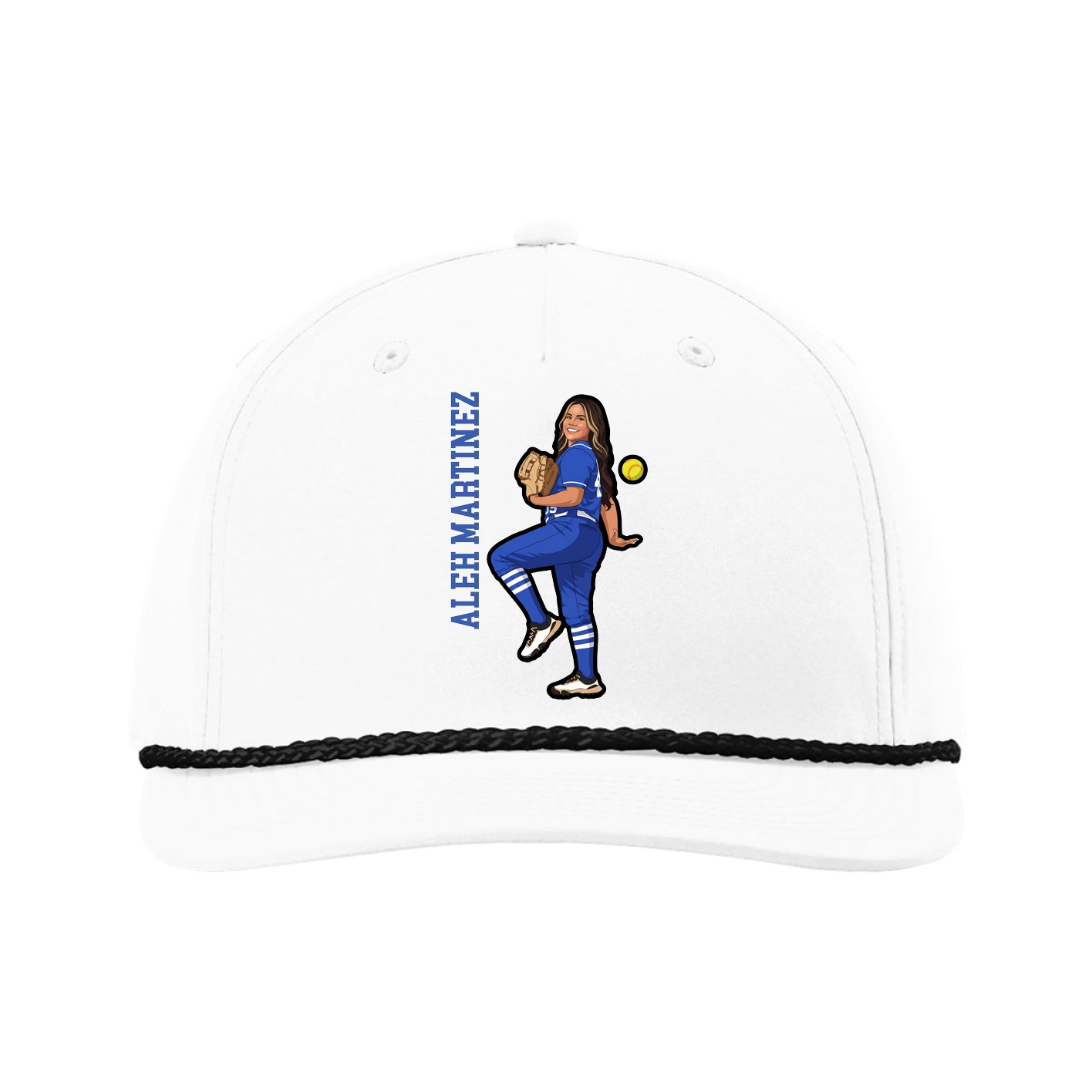 Five-Panel Classic Rope Cap — Name Vertical in White