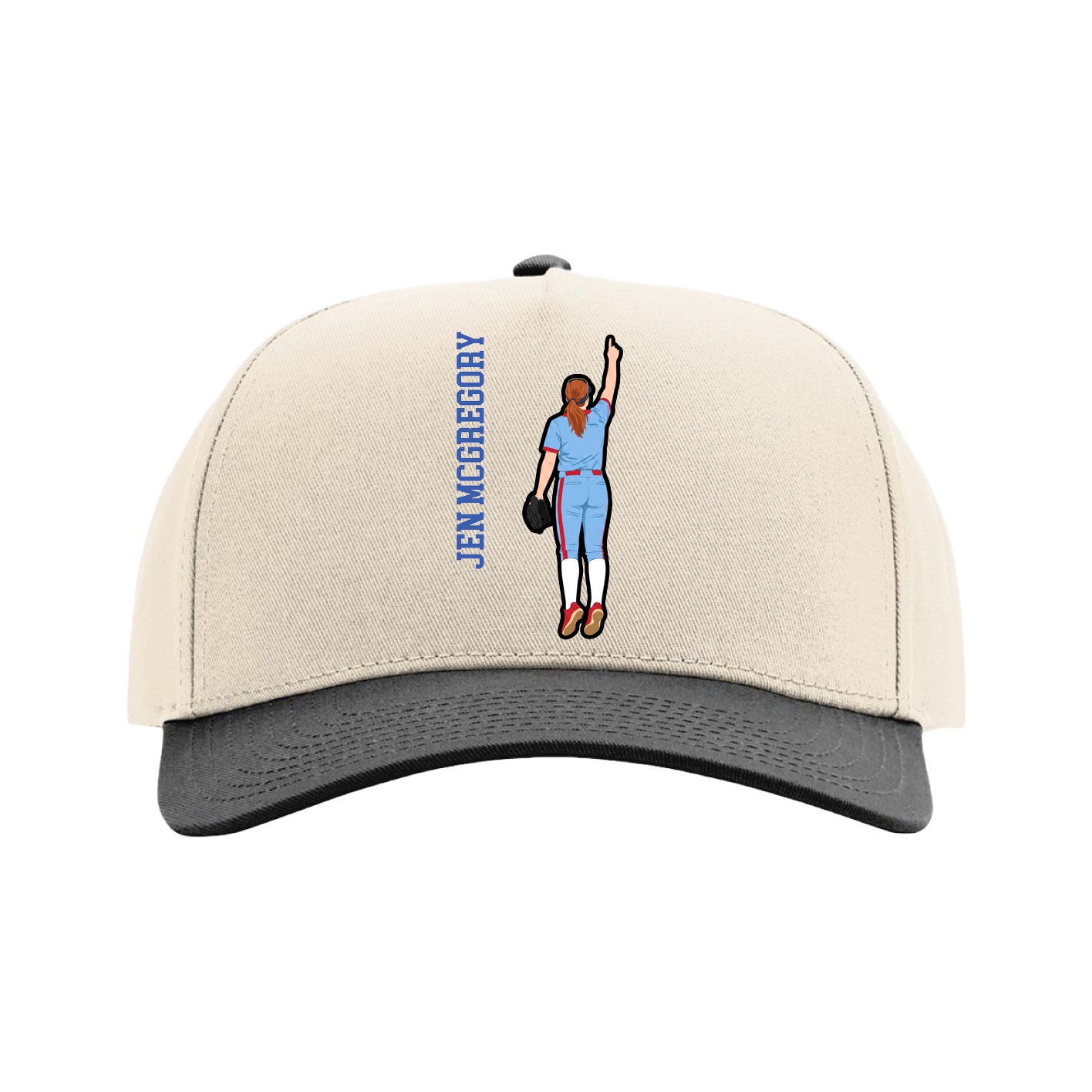 Full Fabric Five-Panel Champ Cap — Name Vertical in Cream/Black