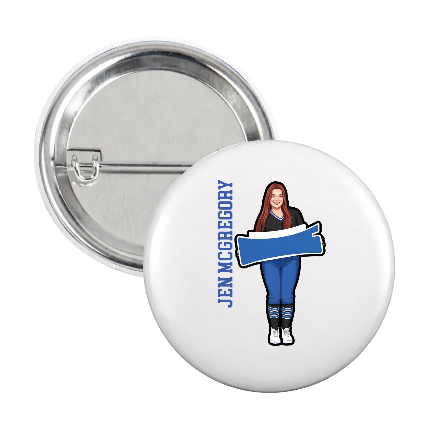 Game Day Button — Name Vertical in White