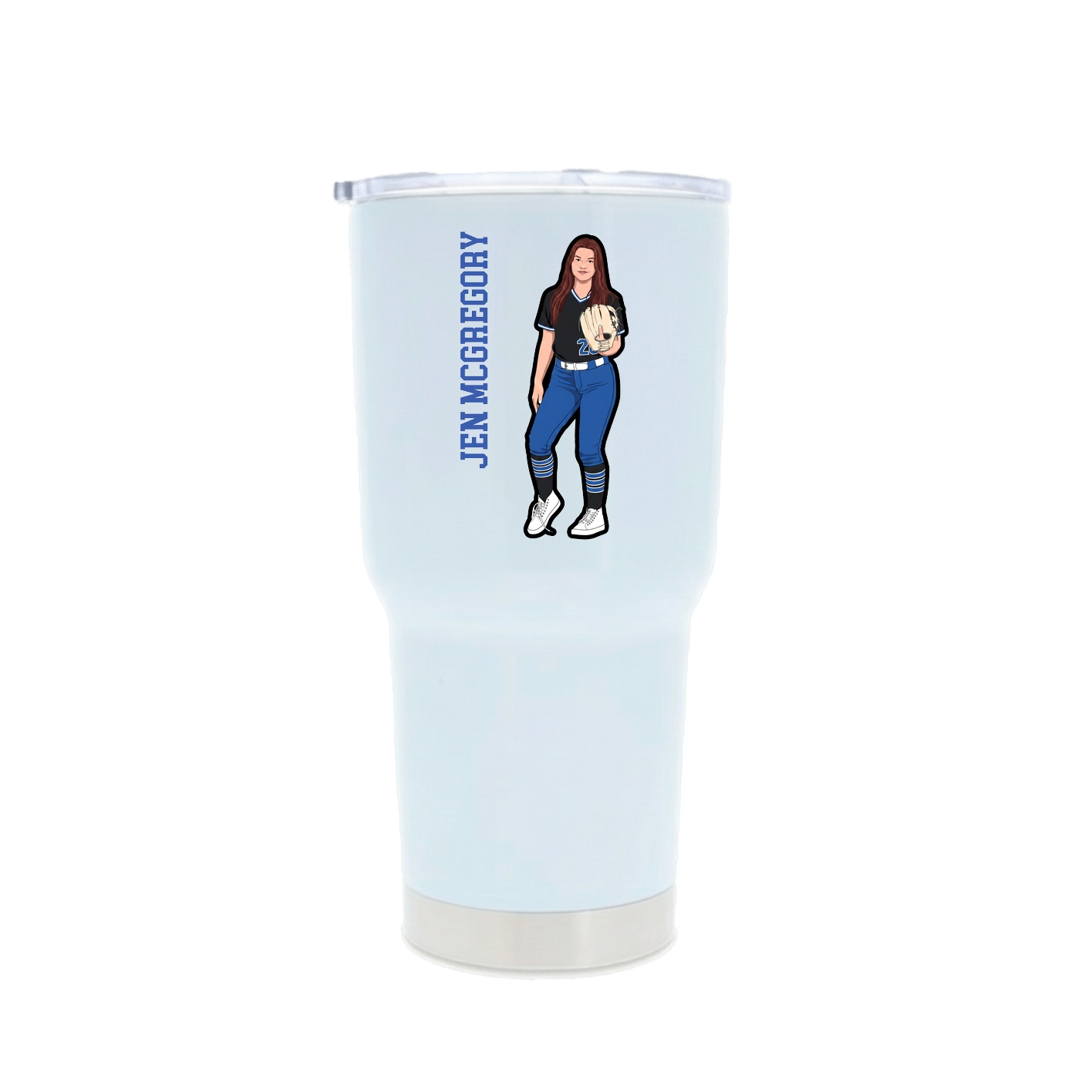 30oz Stainless Steel Tumbler — Name Vertical in White