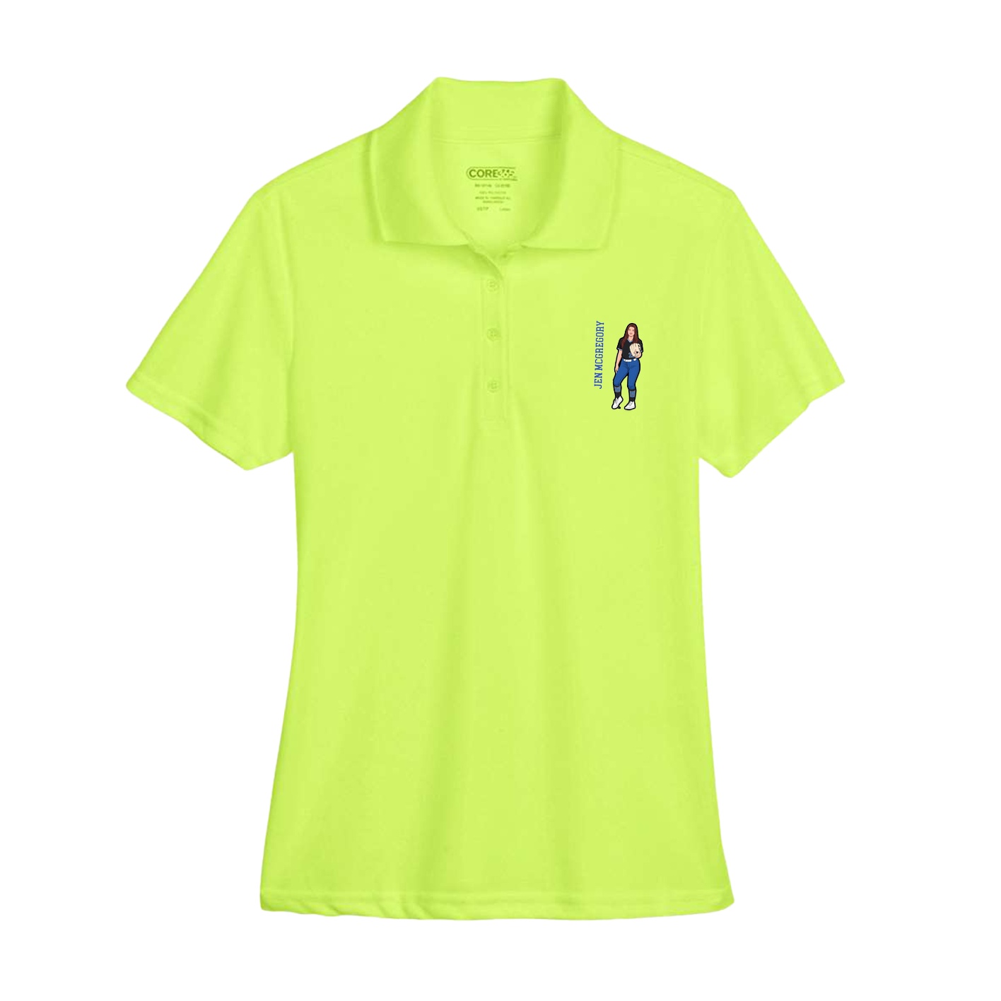 Womens Performance Polo — Name Vertical in Yellow