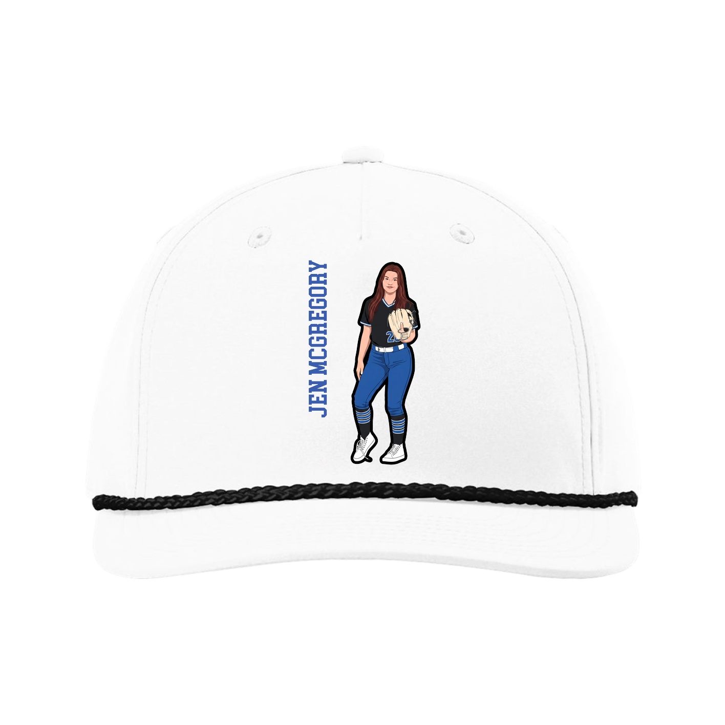 Five-Panel Classic Rope Cap — Name Vertical in White