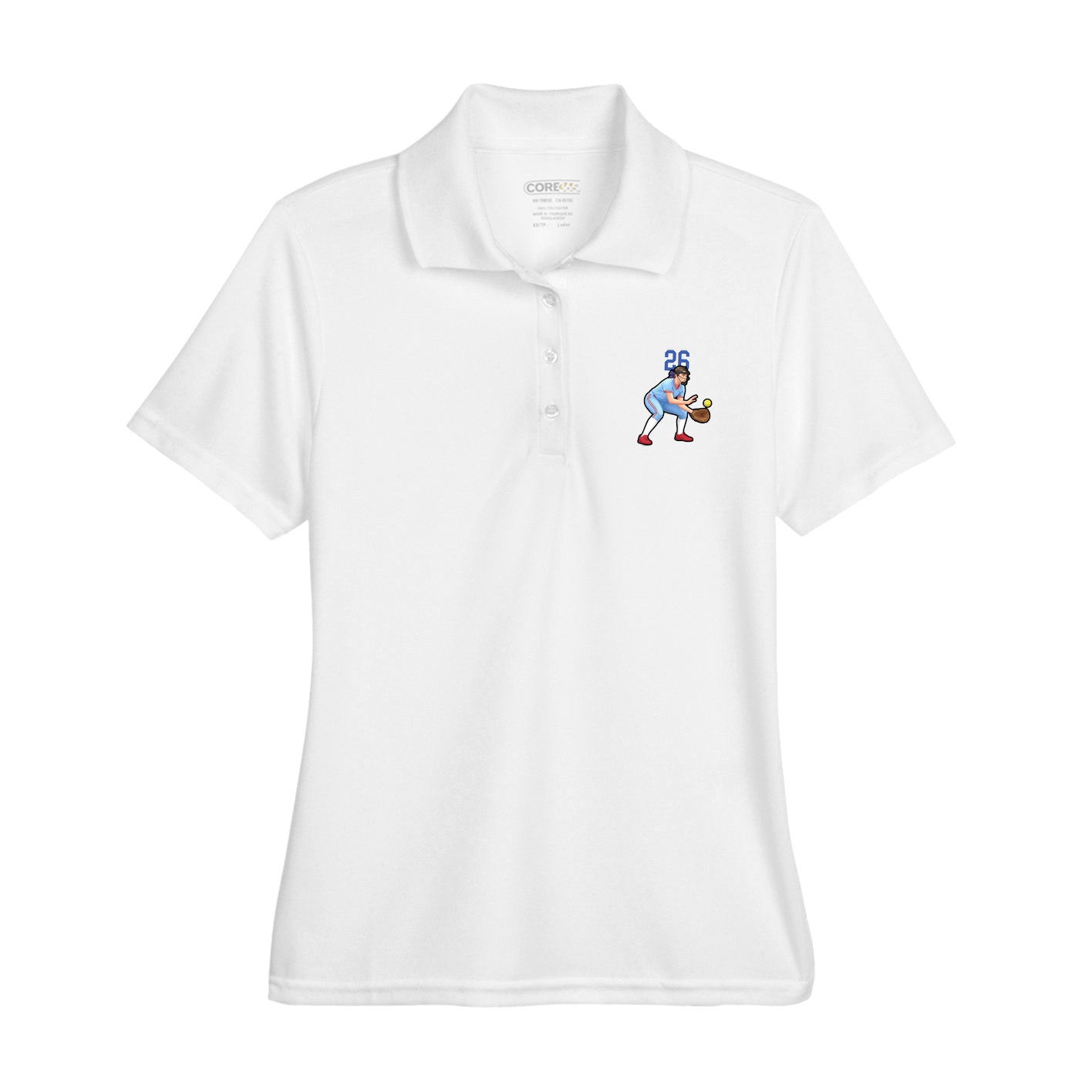 Womens Performance Polo — Number Top in White