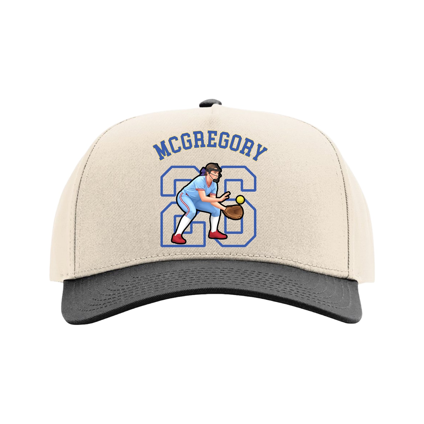 Full Fabric Five-Panel Champ Cap — Shirsey Arch in Cream/Black