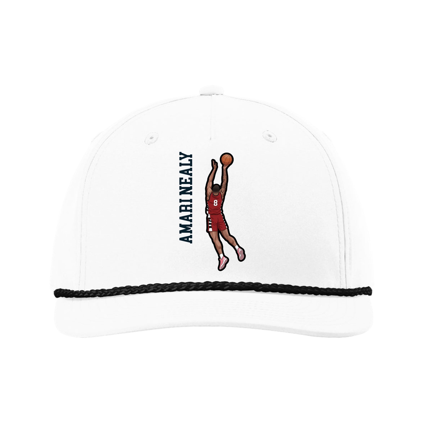Five-Panel Classic Rope Cap — Name Vertical in White