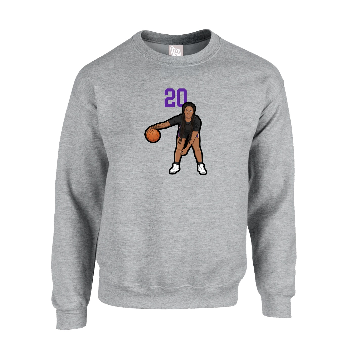 Fleece Crew — Number Top in Grey