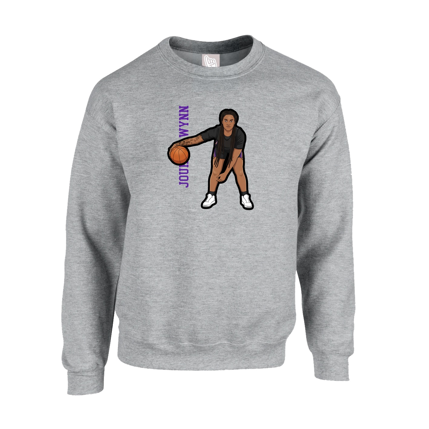 Fleece Crew — Name Vertical in Grey