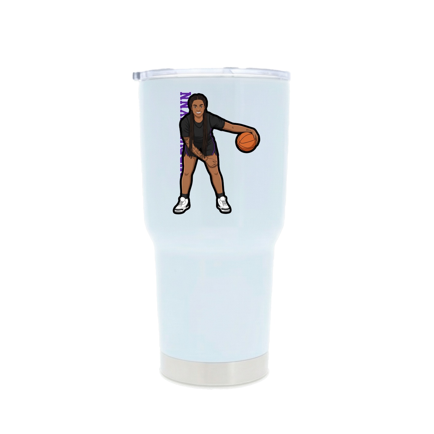 30oz Stainless Steel Tumbler — Name Vertical in White