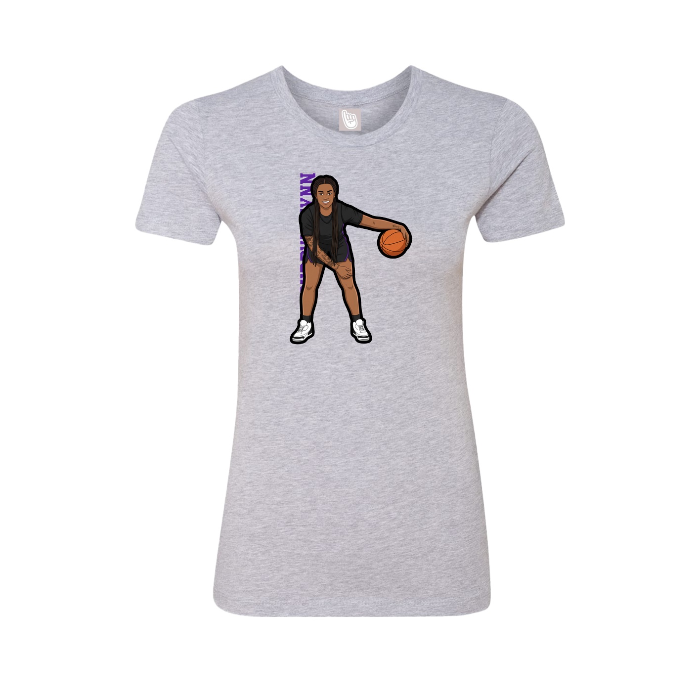 Fitted Women's Tee — Name Vertical in Grey