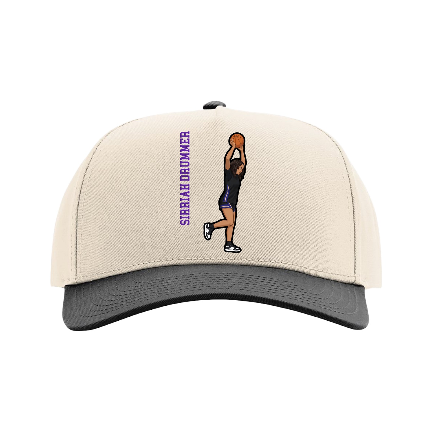 Full Fabric Five-Panel Champ Cap — Name Vertical in Cream/Black