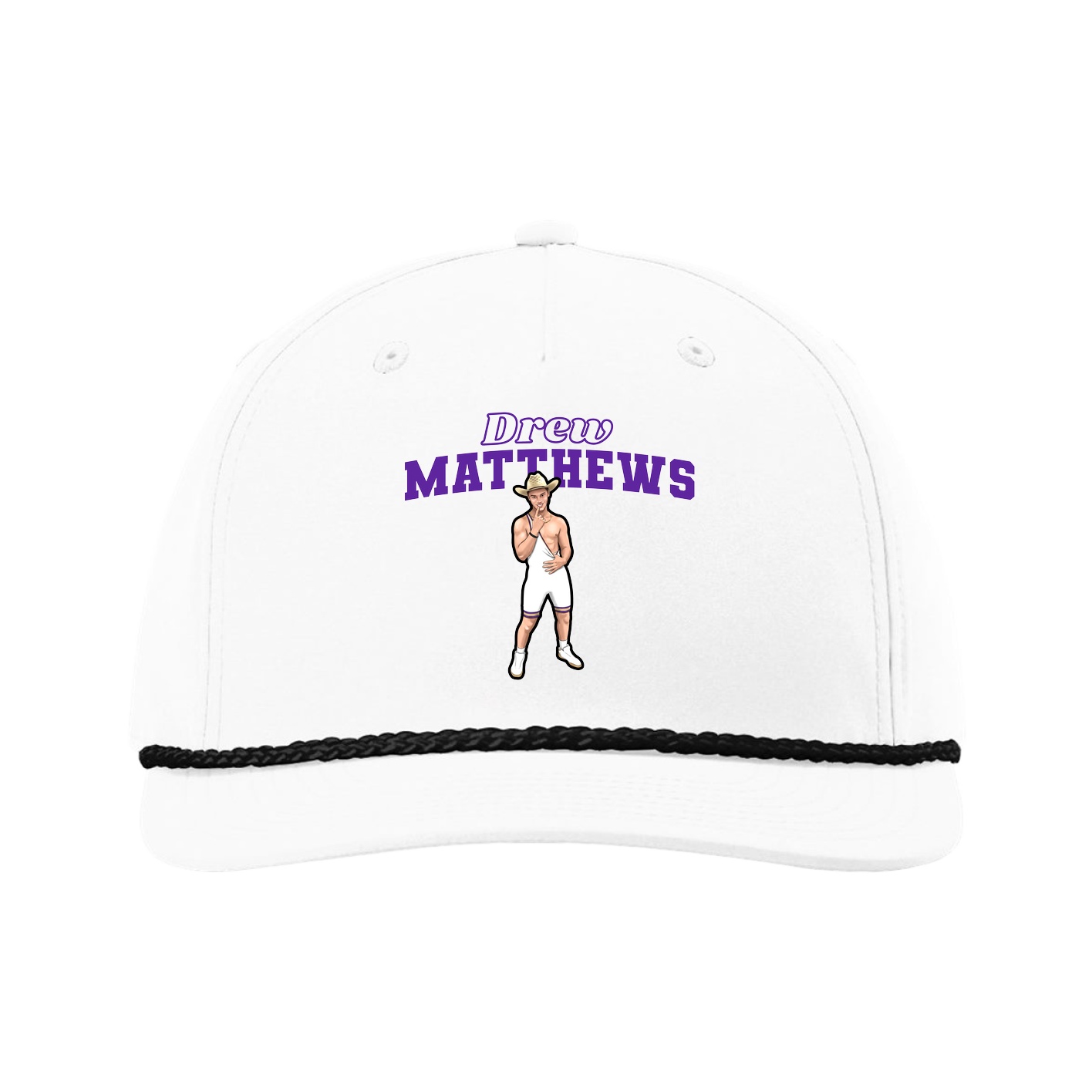 Five-Panel Classic Rope Cap — Name Arch in White