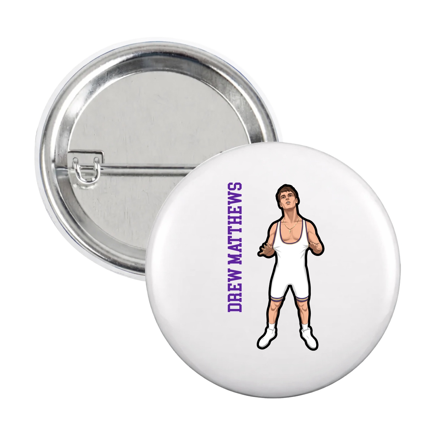 Game Day Button — Name Vertical in White