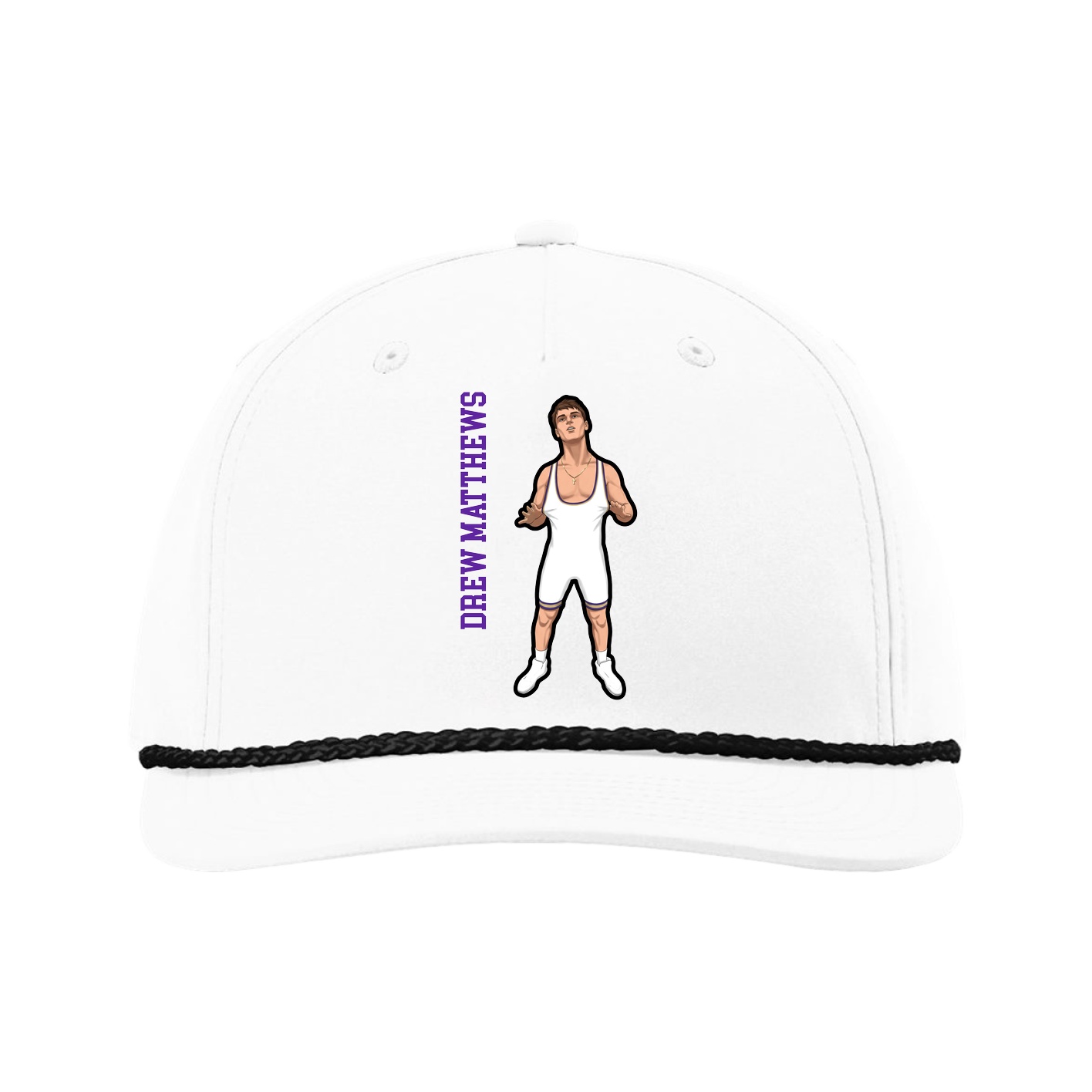 Five-Panel Classic Rope Cap — Name Vertical in White