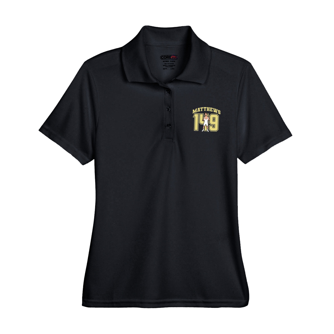 Womens Performance Polo — Number in Black