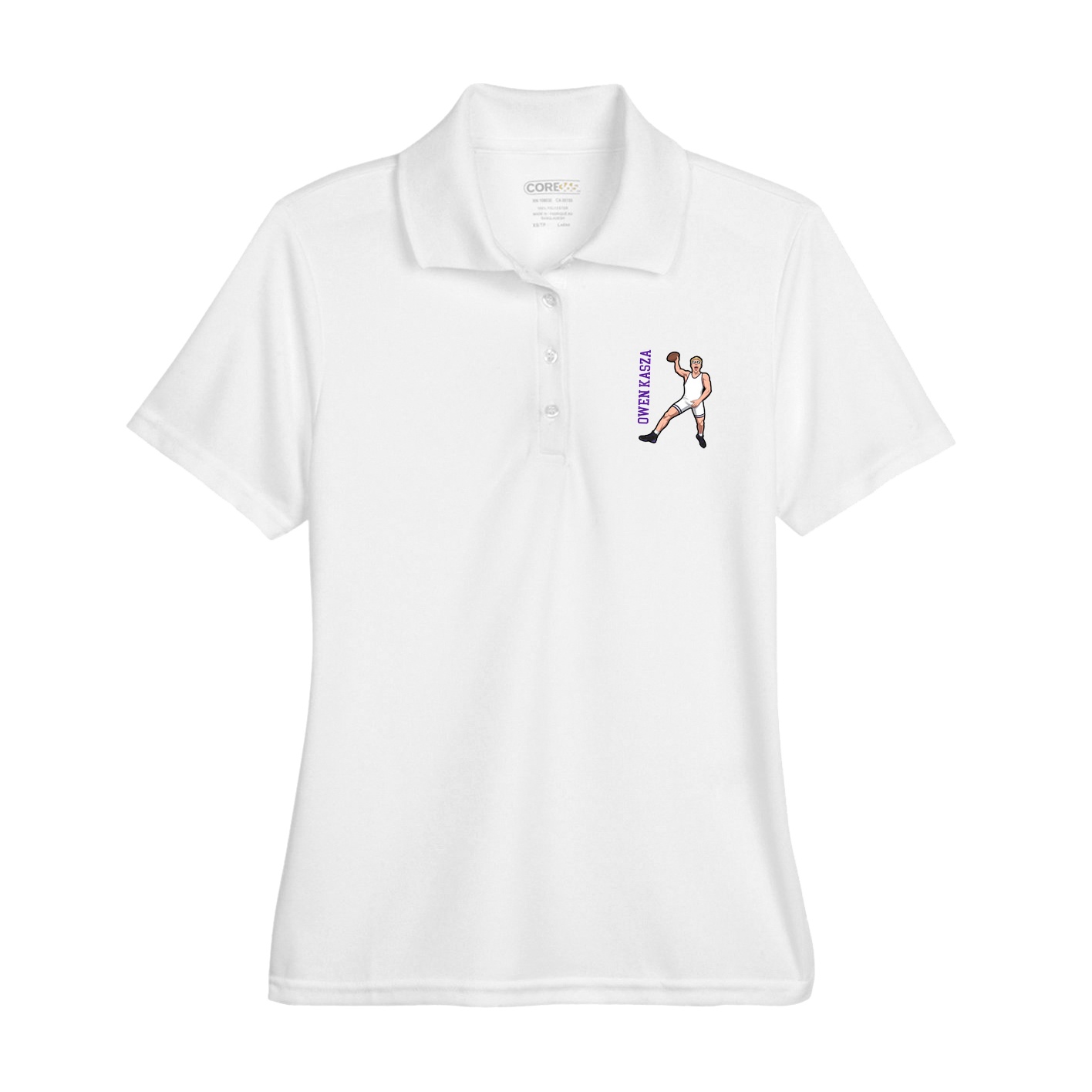Womens Performance Polo — Name Vertical in White