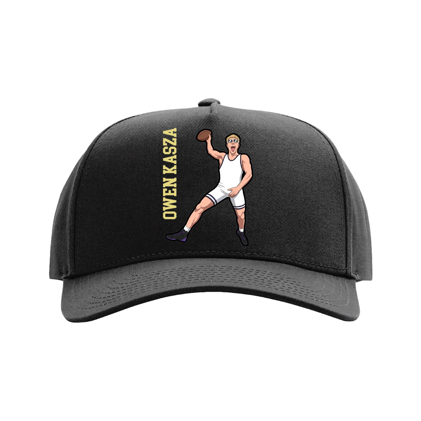Full Fabric Five-Panel Champ Cap — Name Vertical in Black