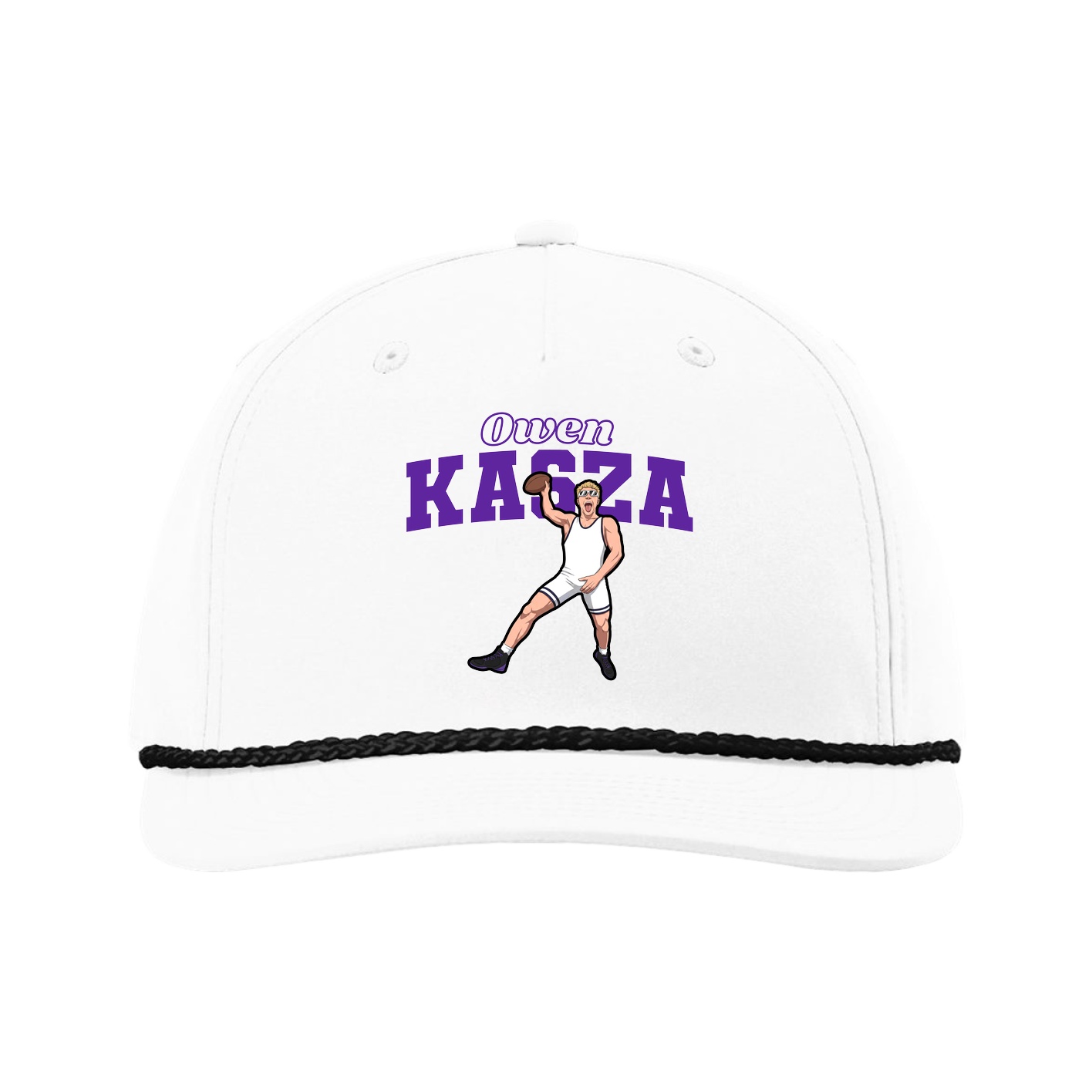 Five-Panel Classic Rope Cap — Name Arch in White