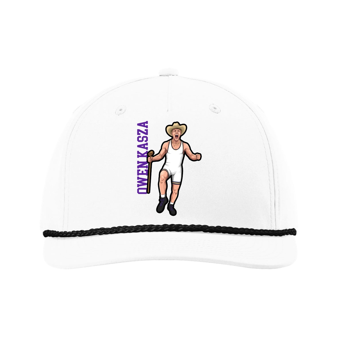 Five-Panel Classic Rope Cap — Name Vertical in White