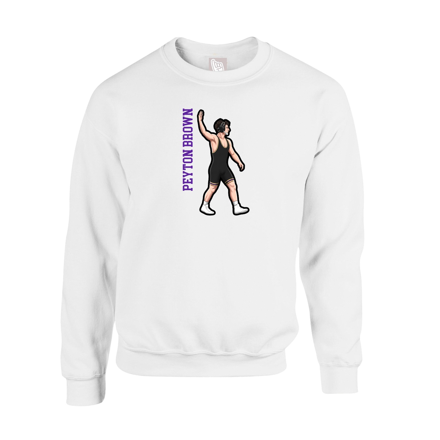 Fleece Crew — Name Vertical in White