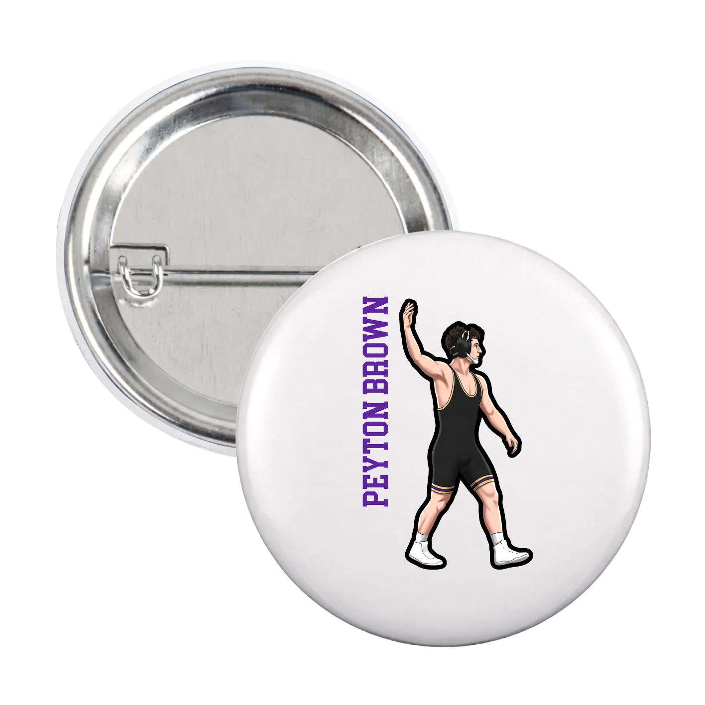 Game Day Button — Name Vertical in White