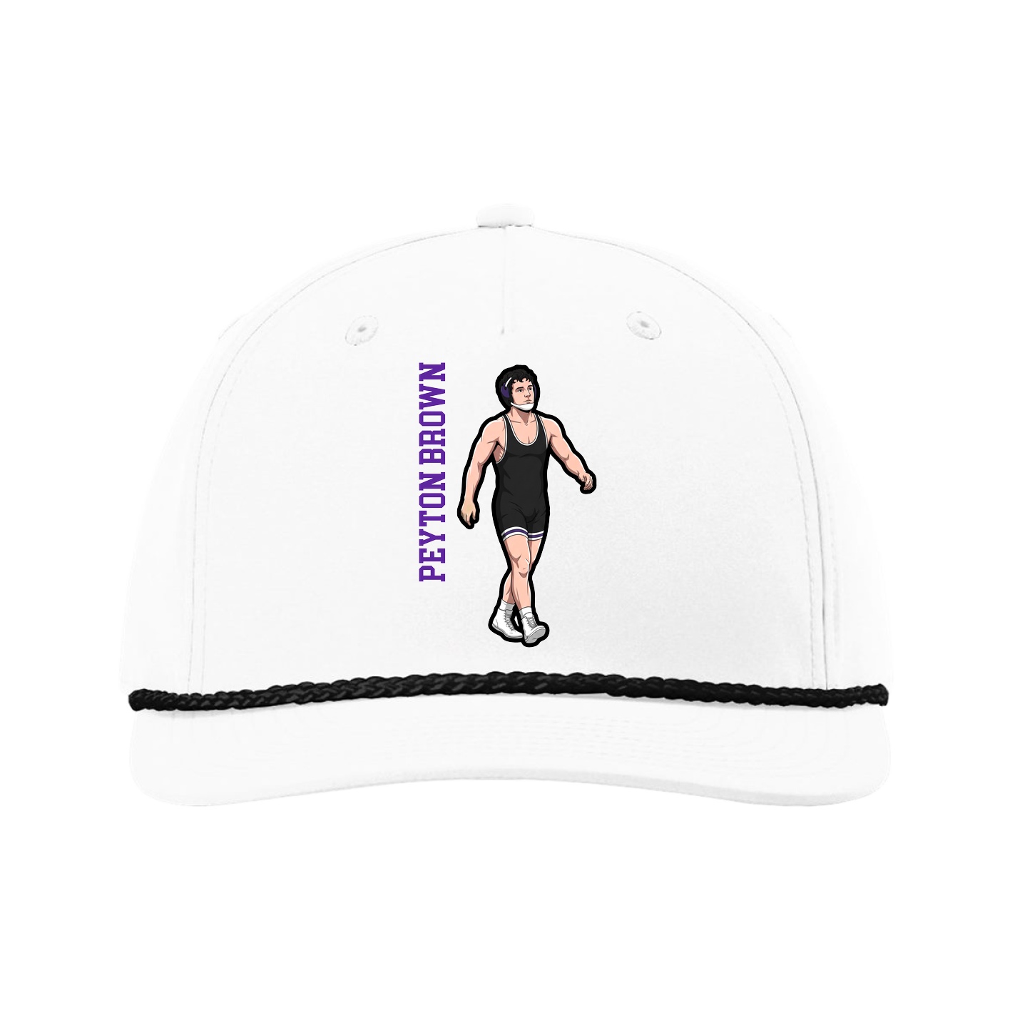 Five-Panel Classic Rope Cap — Name Vertical in White