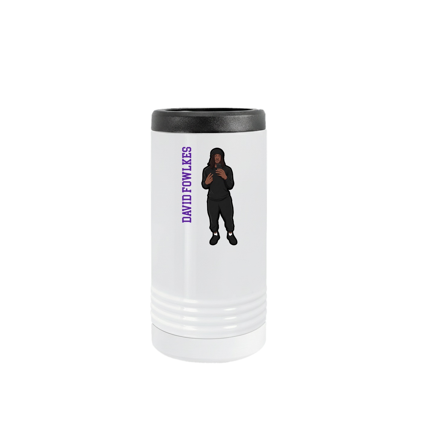 Slim Beverage Holder — Name Vertical in White