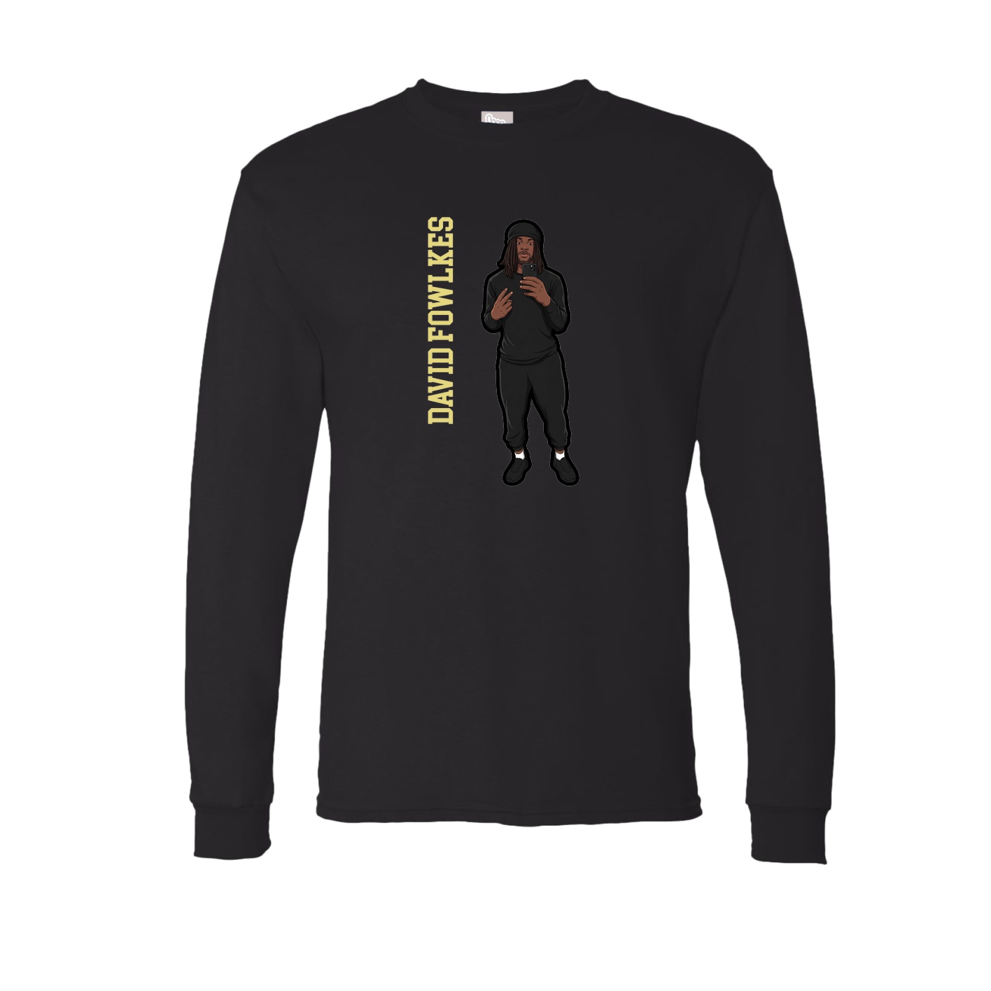 Long Sleeve Tee — Name Vertical in Black