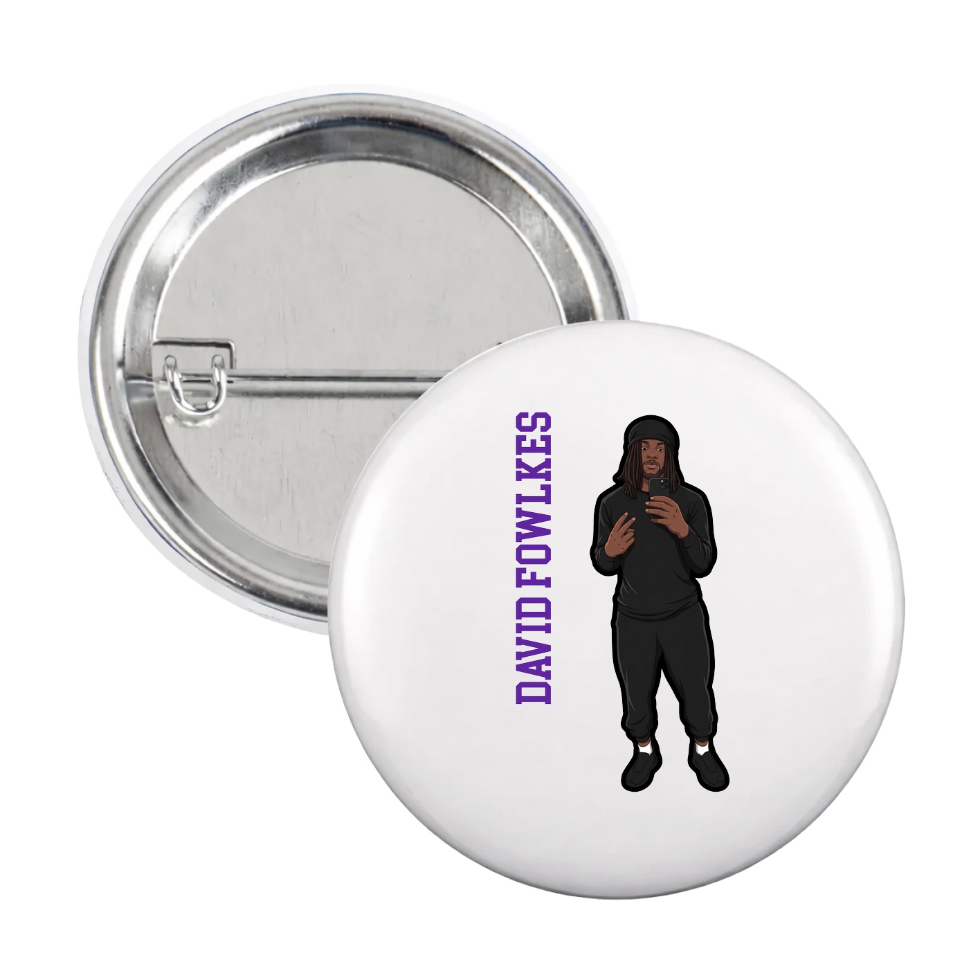 Game Day Button — Name Vertical in White