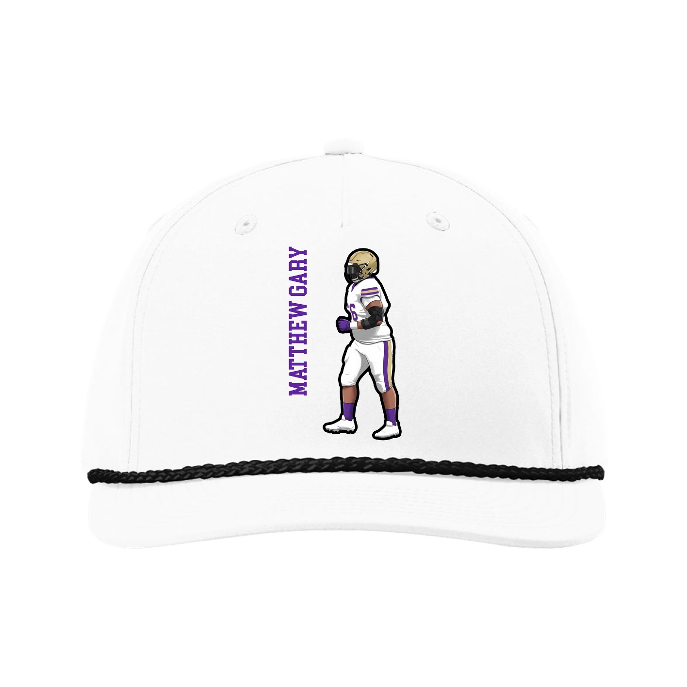 Five-Panel Classic Rope Cap — Name Vertical in White