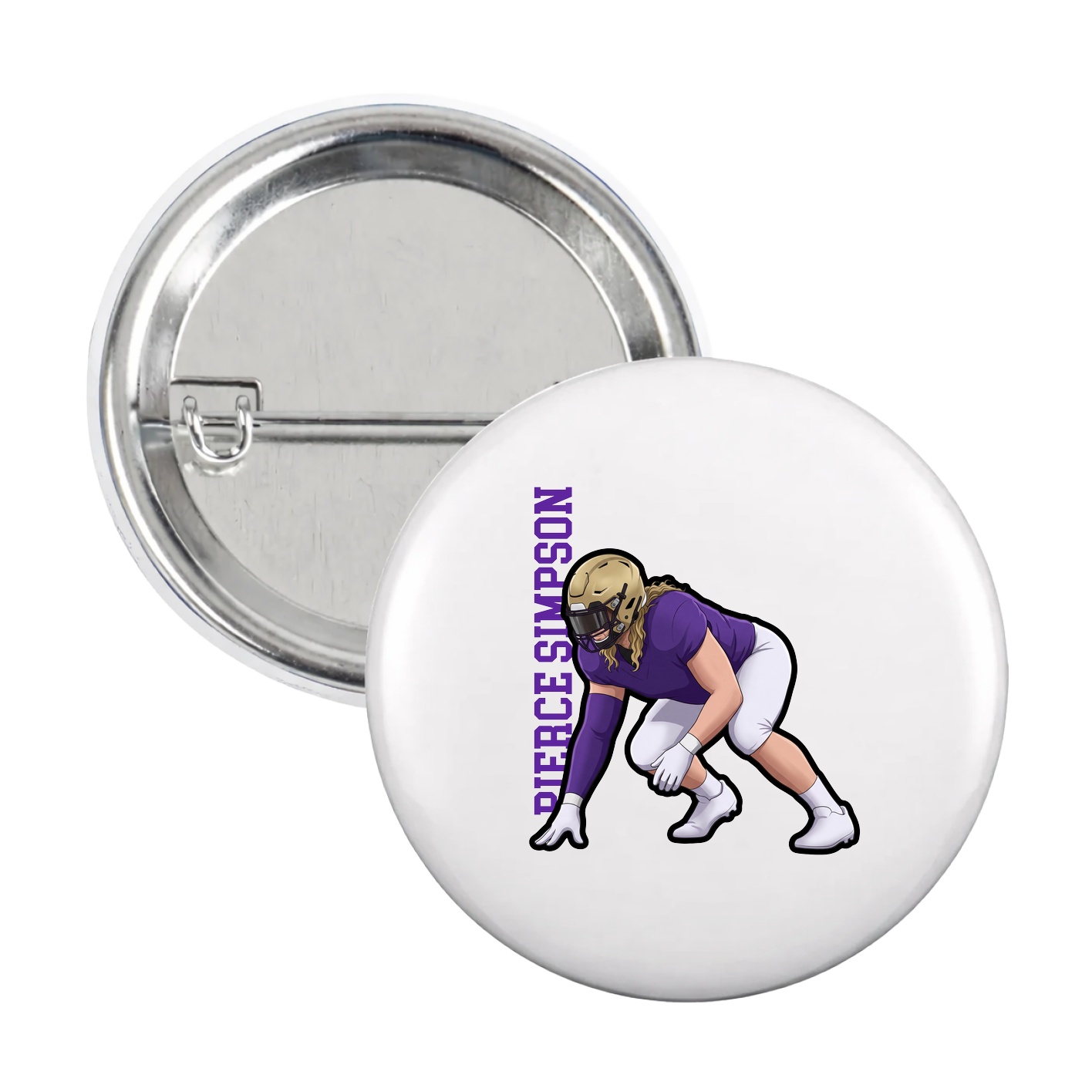 Game Day Button — Name Vertical in White