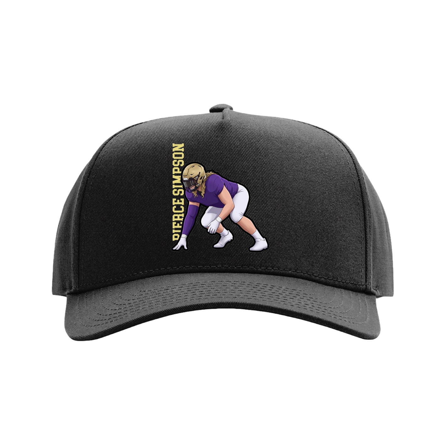 Full Fabric Five-Panel Champ Cap — Name Vertical in Black