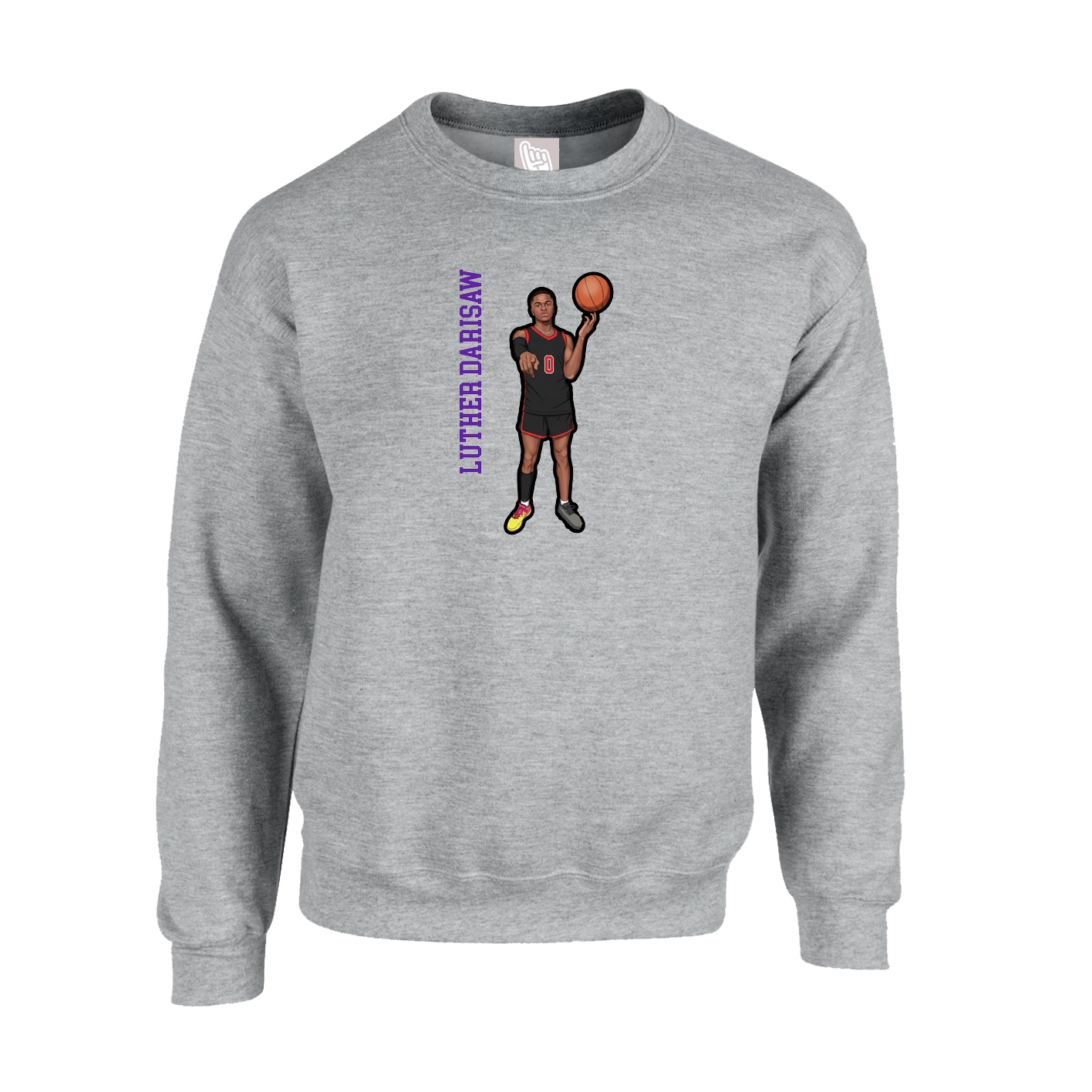 Fleece Crew — Name Vertical in Grey