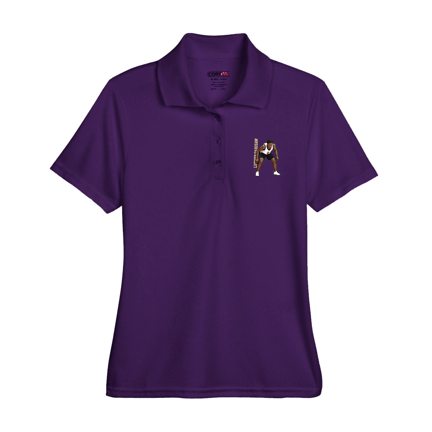 Womens Performance Polo — Name Vertical in Purple