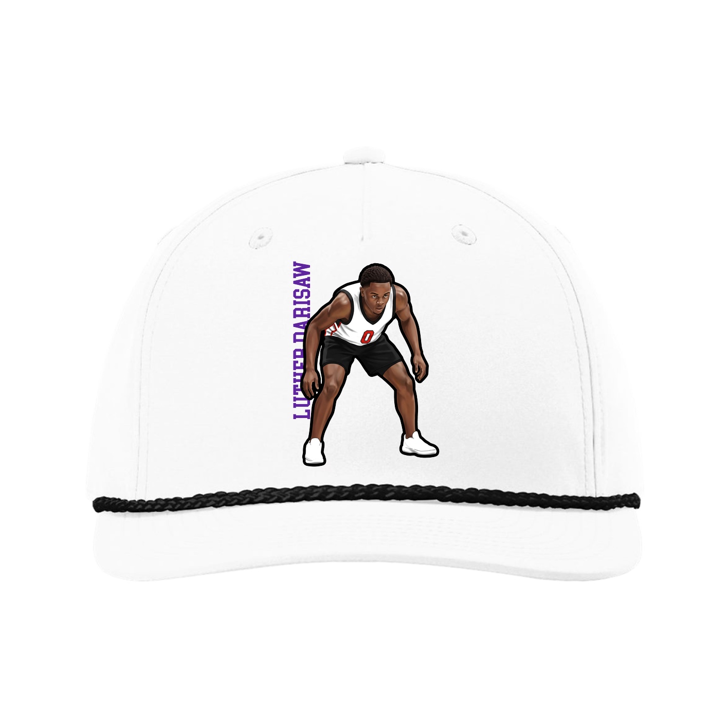 Five-Panel Classic Rope Cap — Name Vertical in White