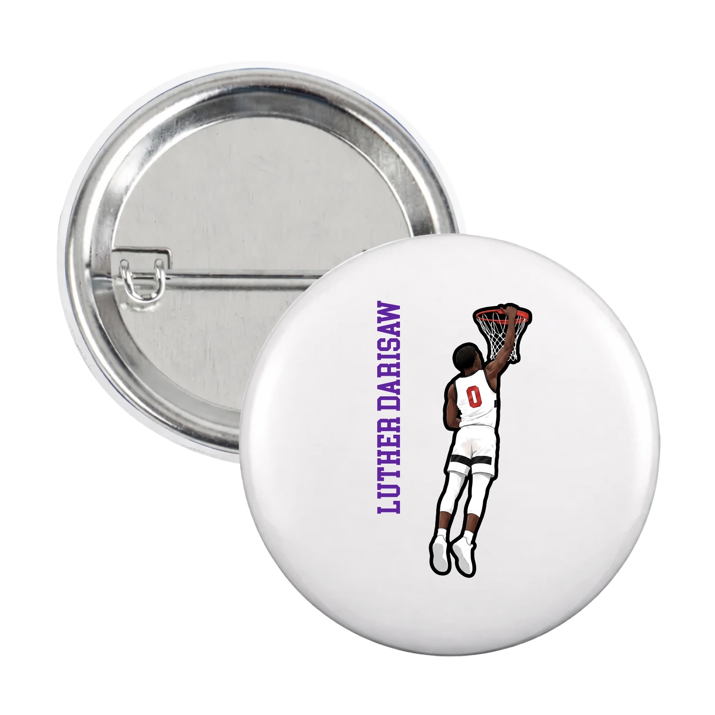 Game Day Button — Name Vertical in White