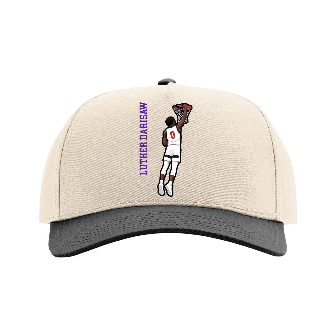 Full Fabric Five-Panel Champ Cap — Name Vertical in Cream/Black
