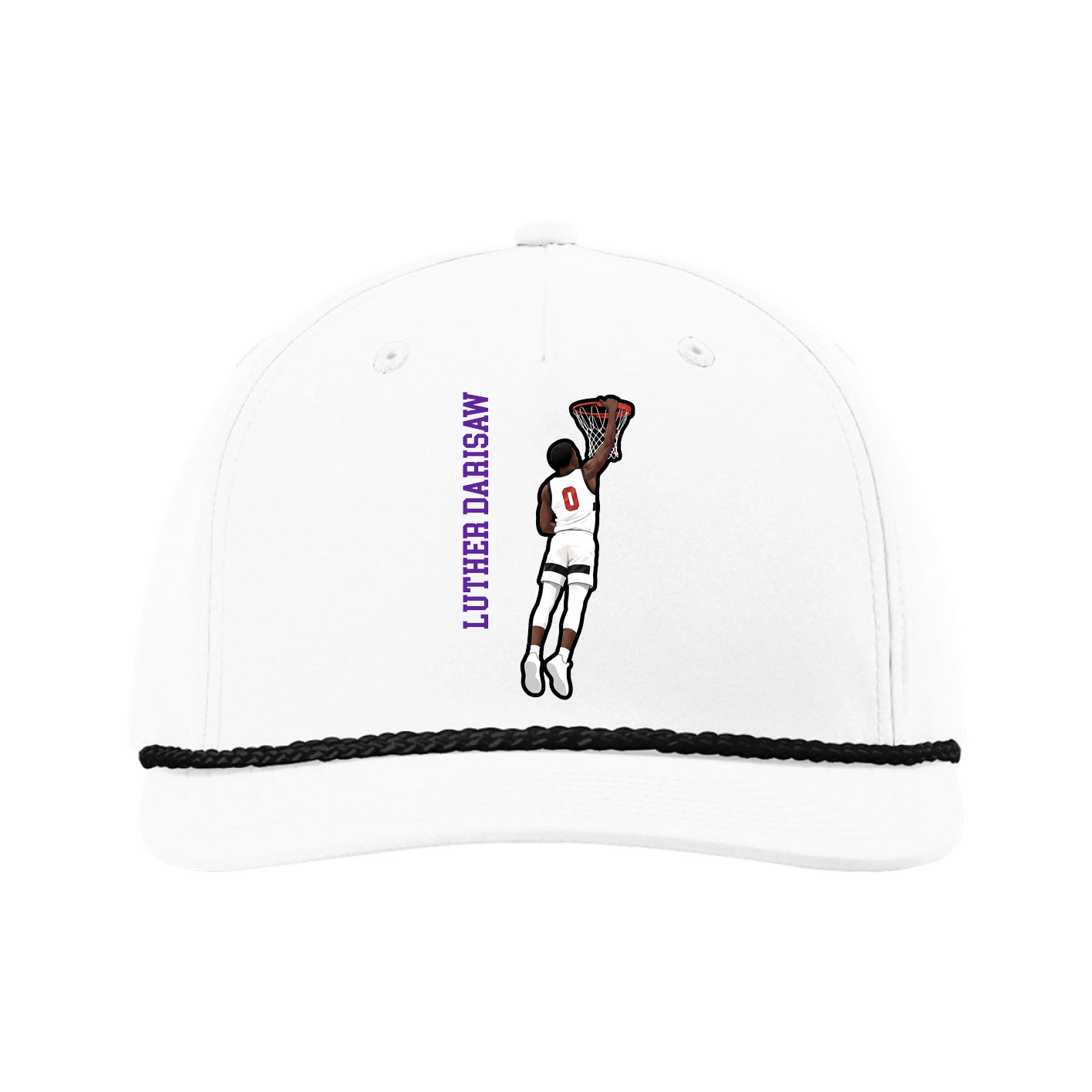 Five-Panel Classic Rope Cap — Name Vertical in White