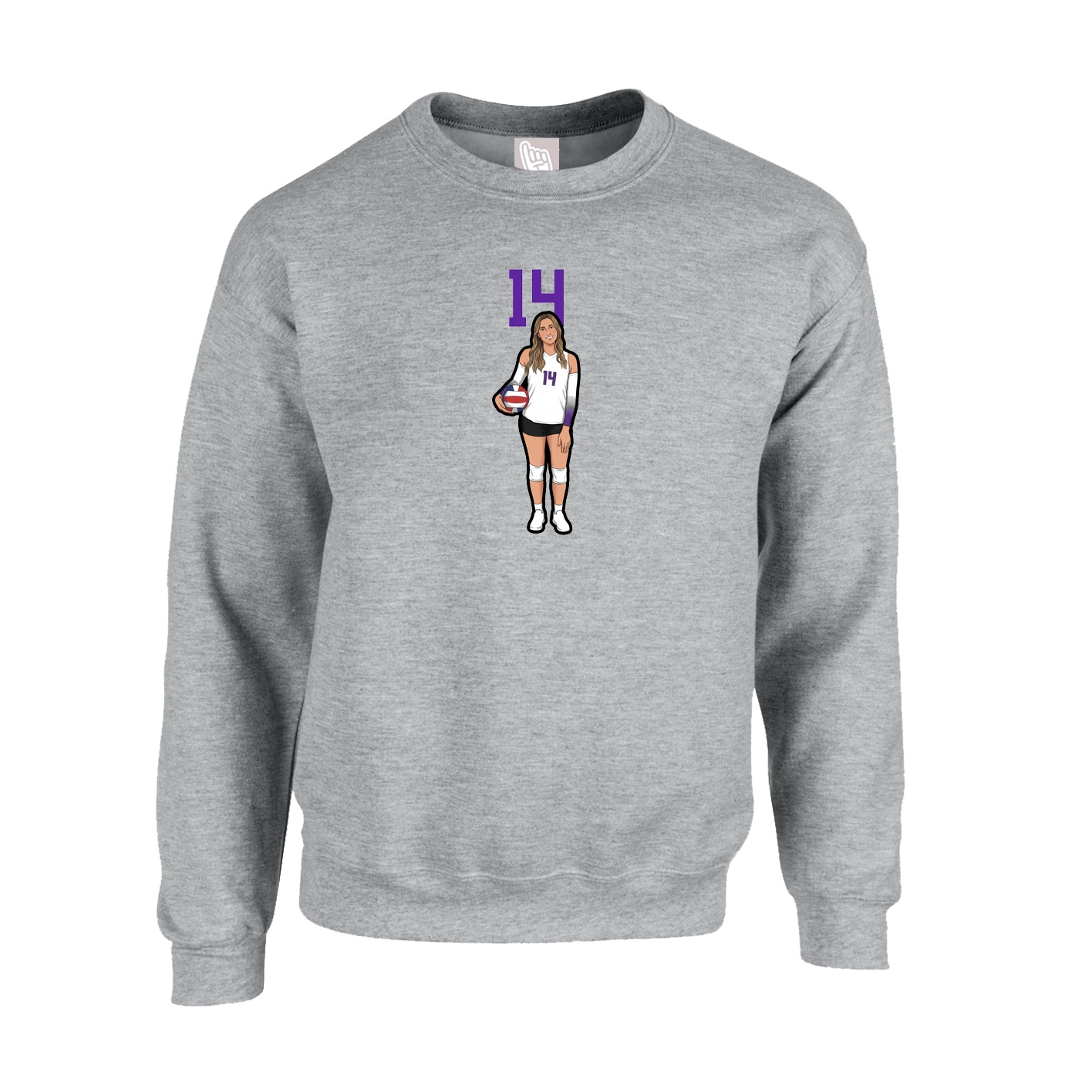 Fleece Crew — Number Top in Grey