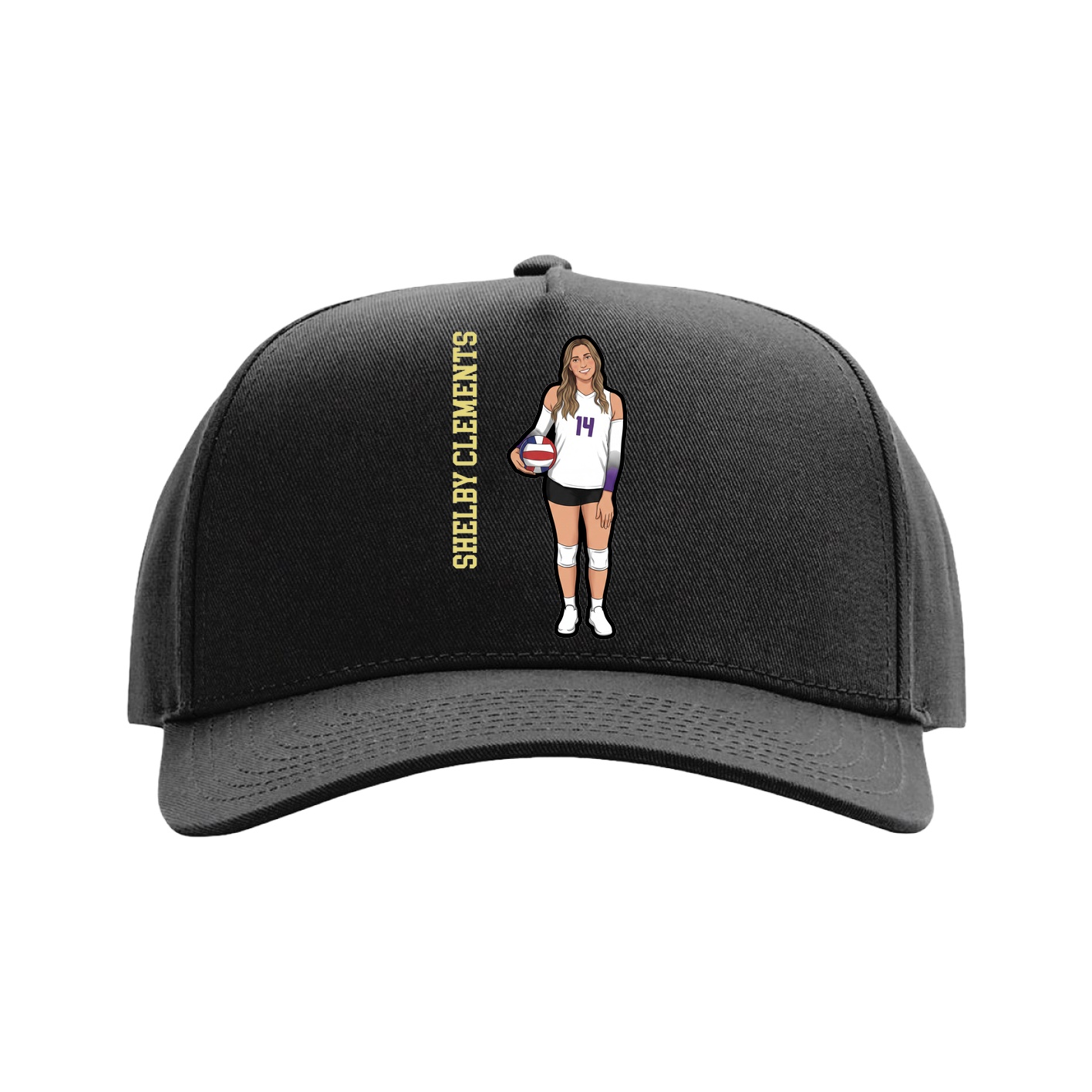 Full Fabric Five-Panel Champ Cap — Name Vertical in Black