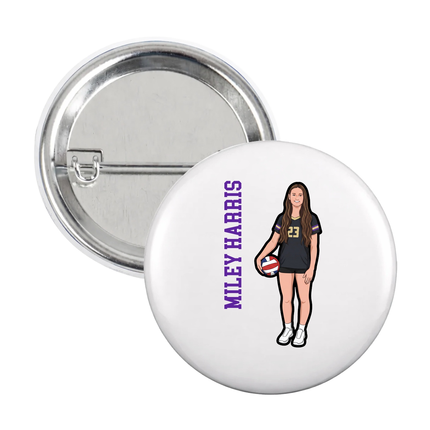 Game Day Button — Name Vertical in White