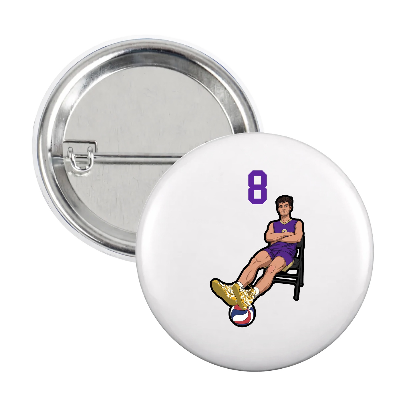 Game Day Button — Number Top in White