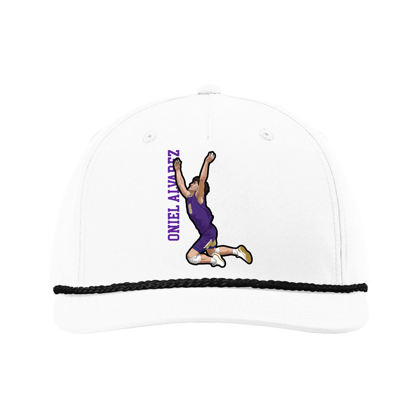 Five-Panel Classic Rope Cap — Name Vertical in White