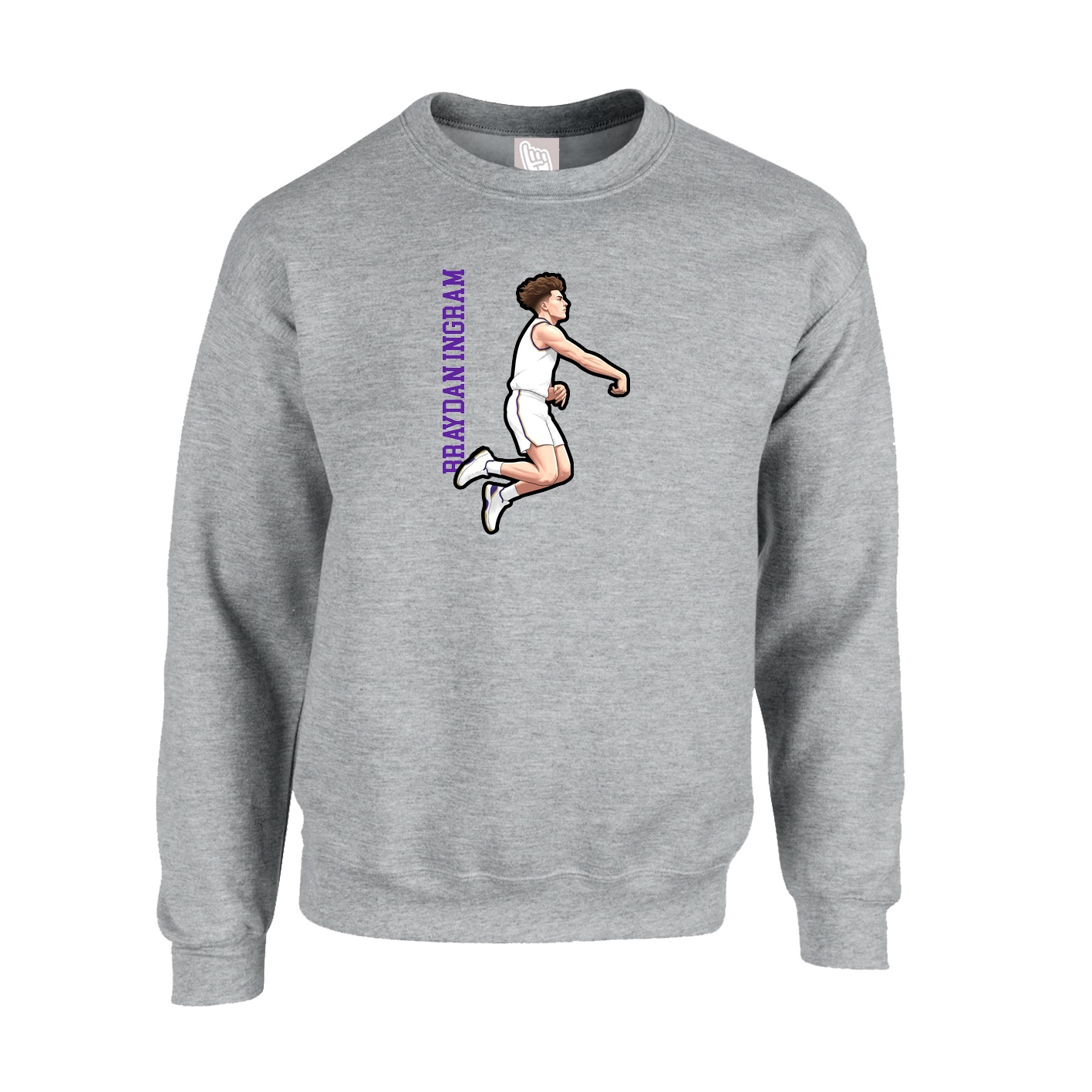 Fleece Crew — Name Vertical in Grey