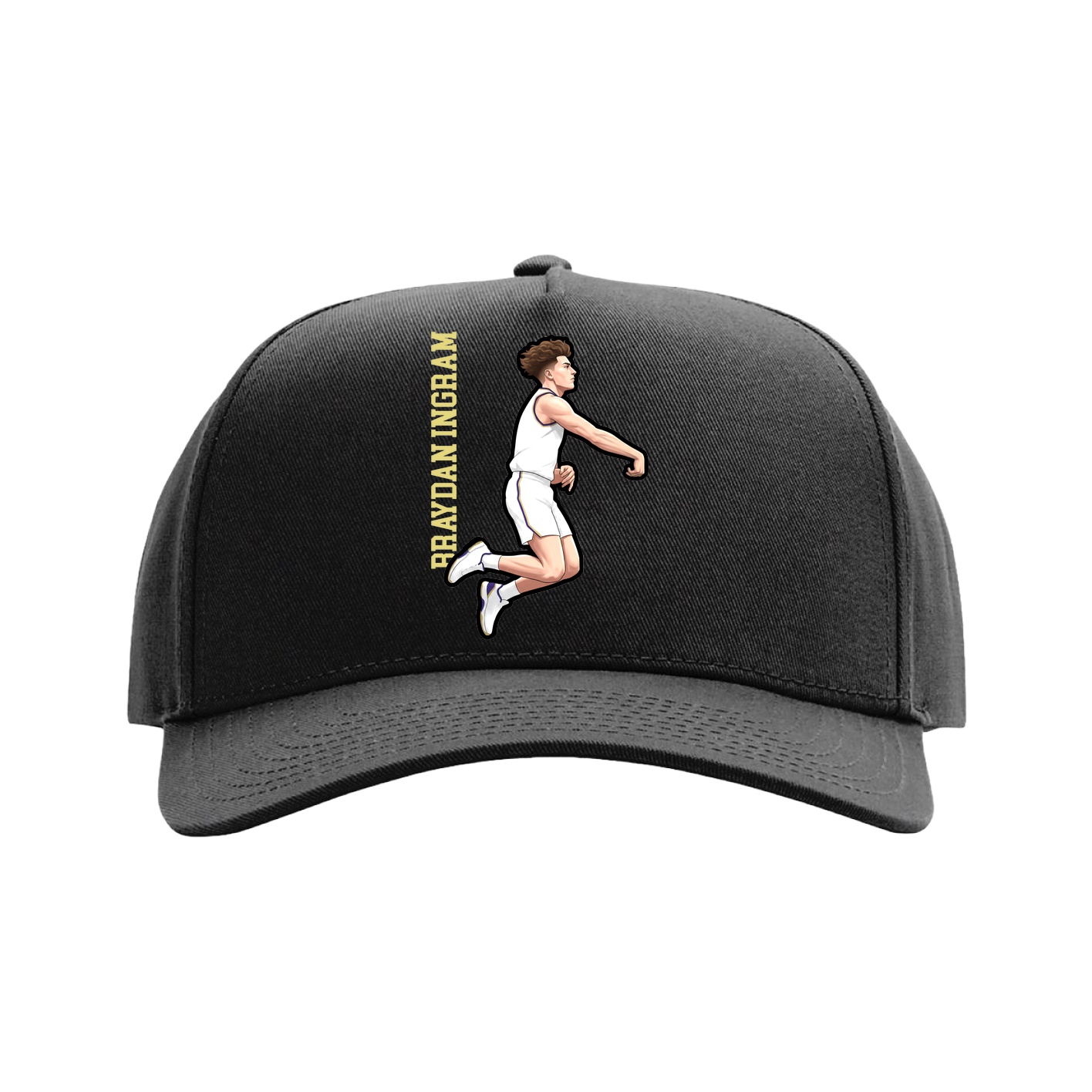 Full Fabric Five-Panel Champ Cap — Name Vertical in Black