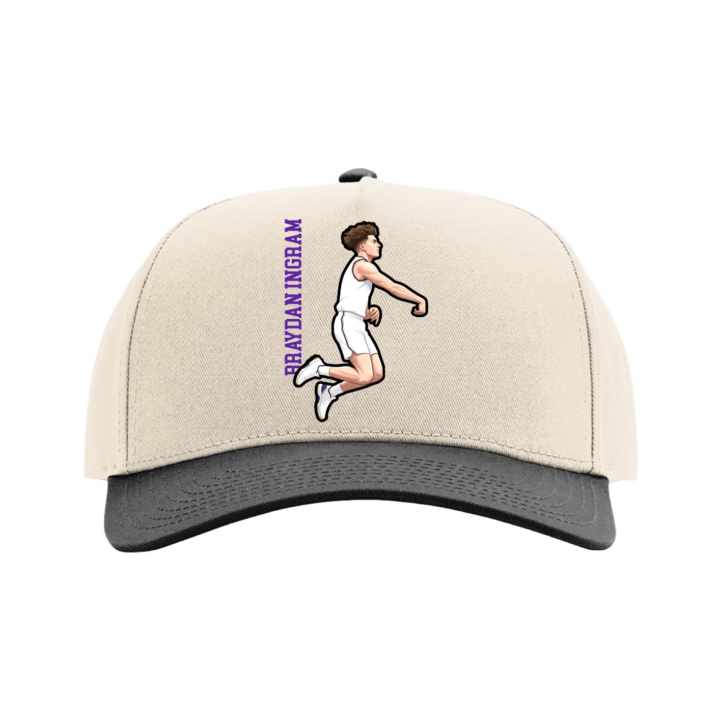 Full Fabric Five-Panel Champ Cap — Name Vertical in Cream/Black