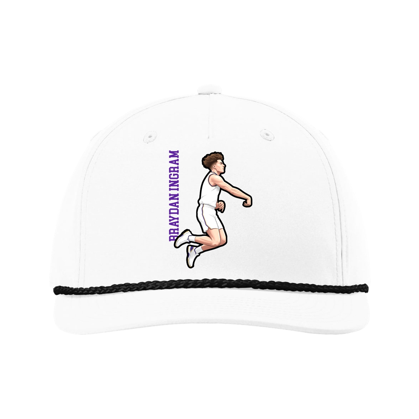 Five-Panel Classic Rope Cap — Name Vertical in White