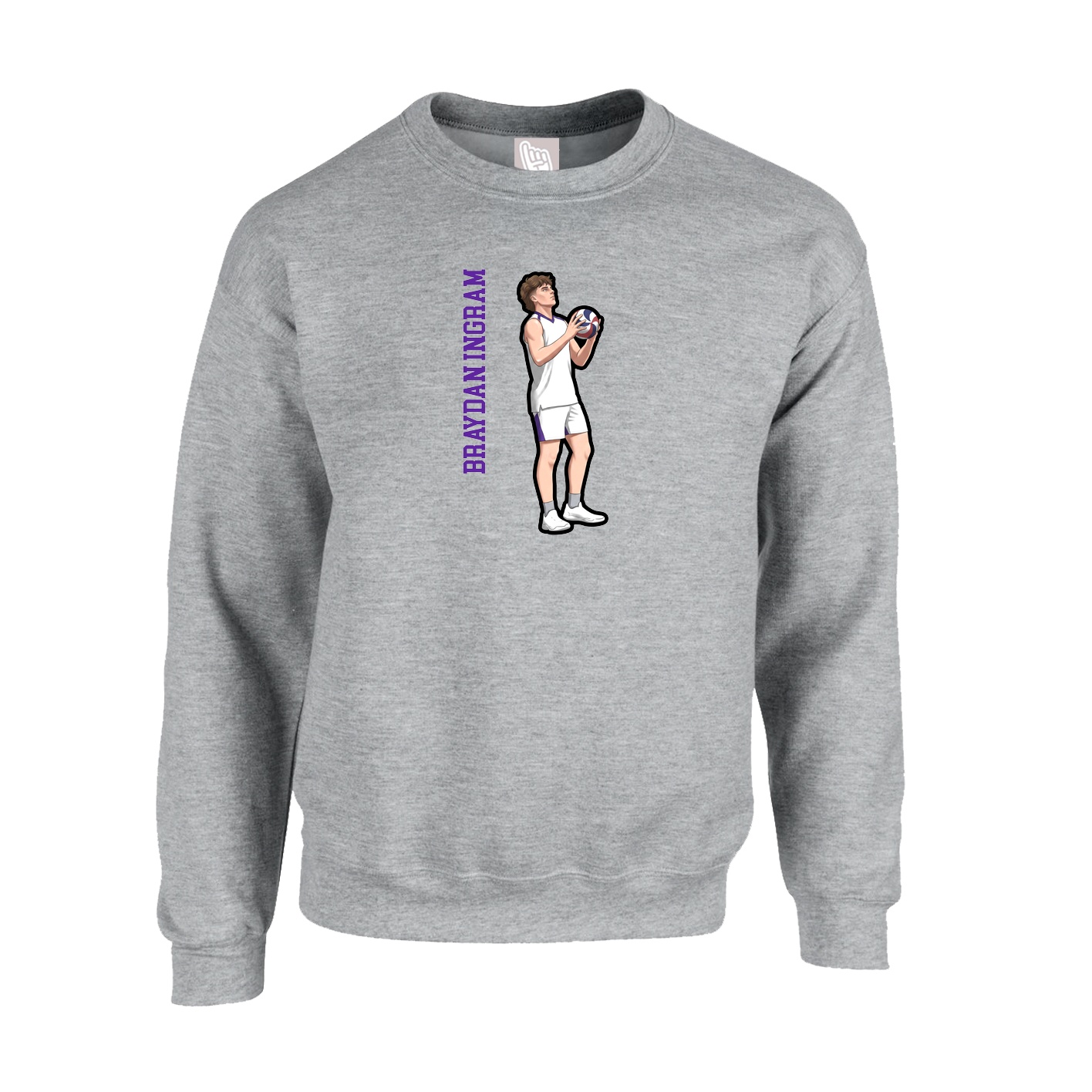 Fleece Crew — Name Vertical in Grey