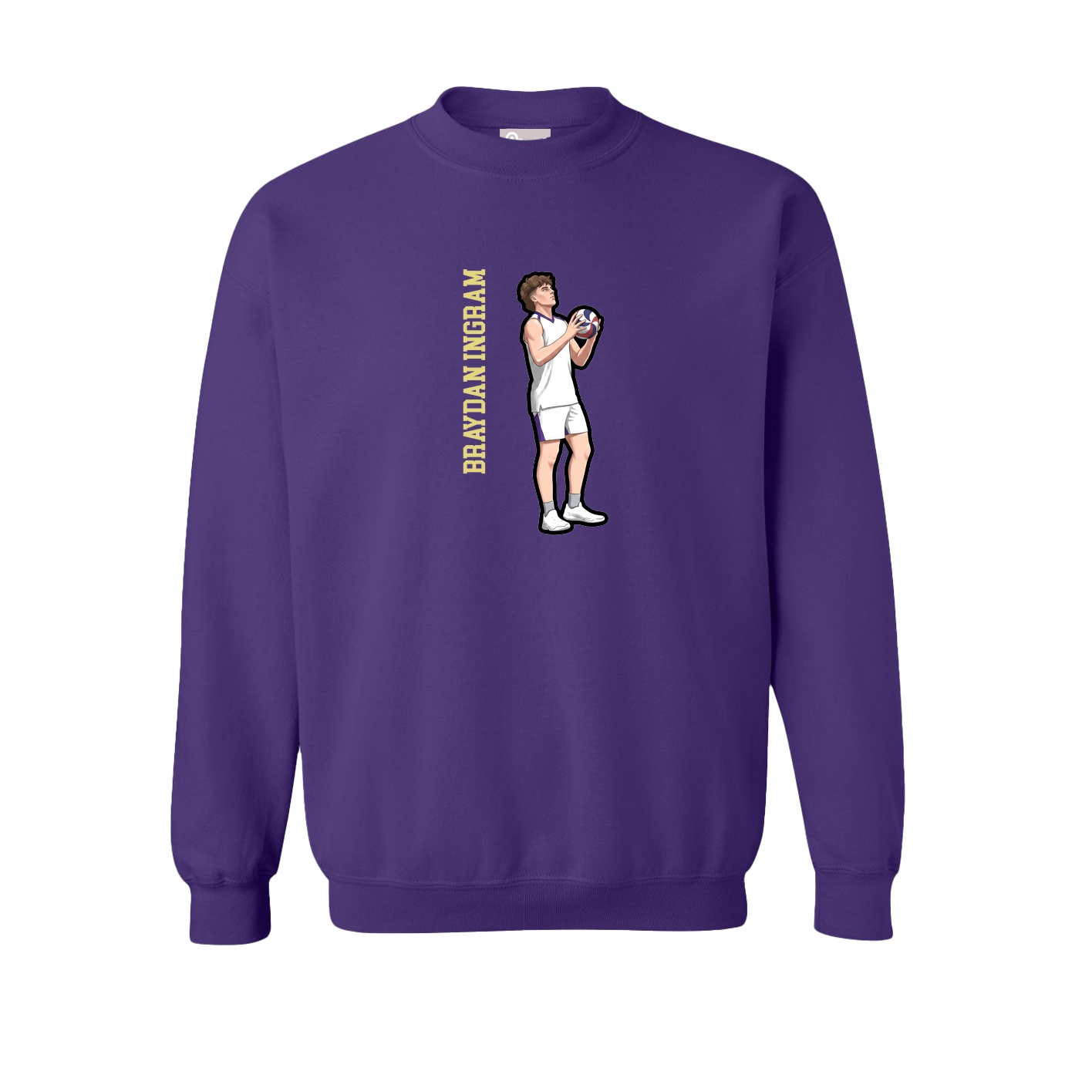 Fleece Crew — Name Vertical in Purple